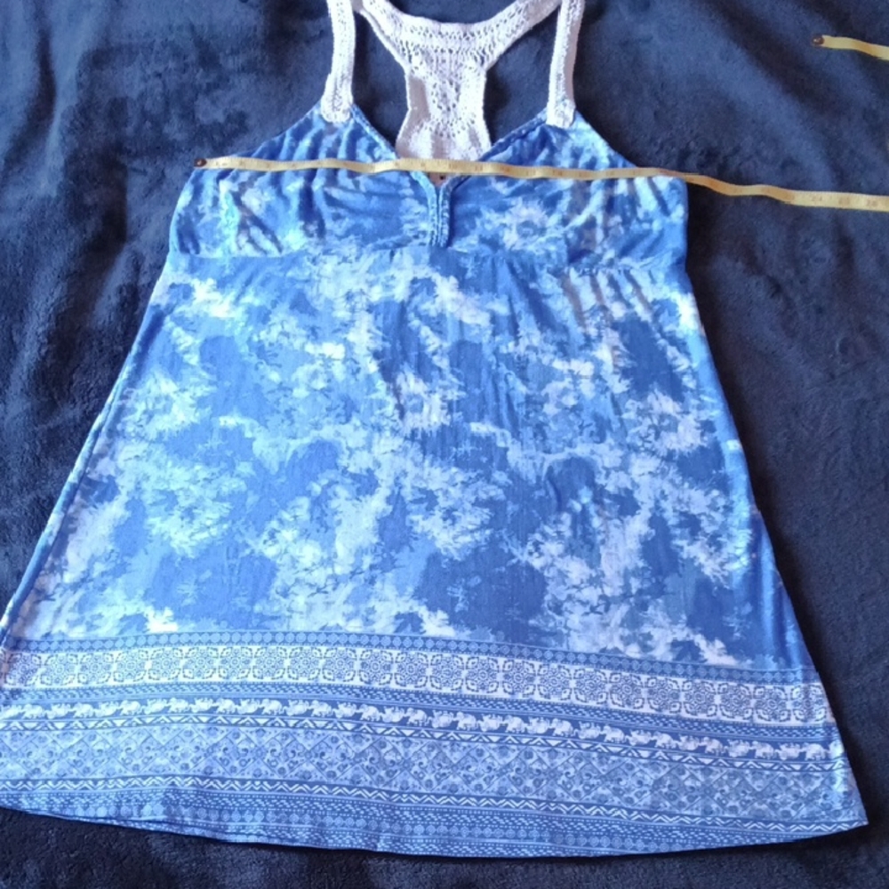 No Boundaries Blue Tie-Dye Tank Dress with Crochet Lace Trim